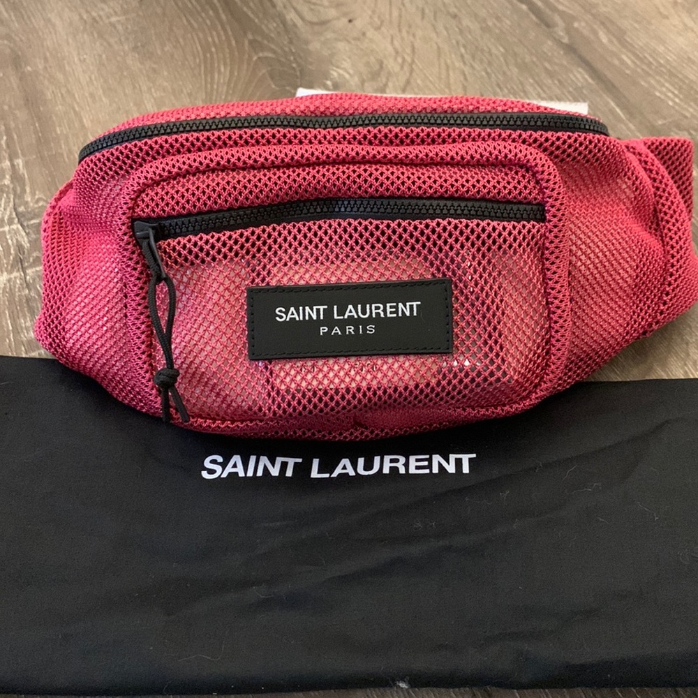 AUTHENTIC Yves Saint Laurent Pink Crossbody Bag with Mesh Design